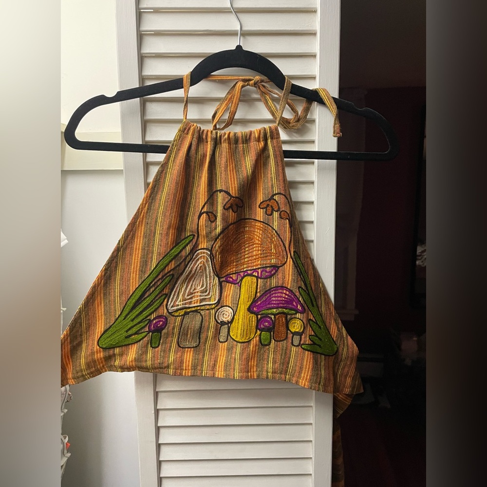 NWOT Lakhays Mushroom Embroidered Halter Top
